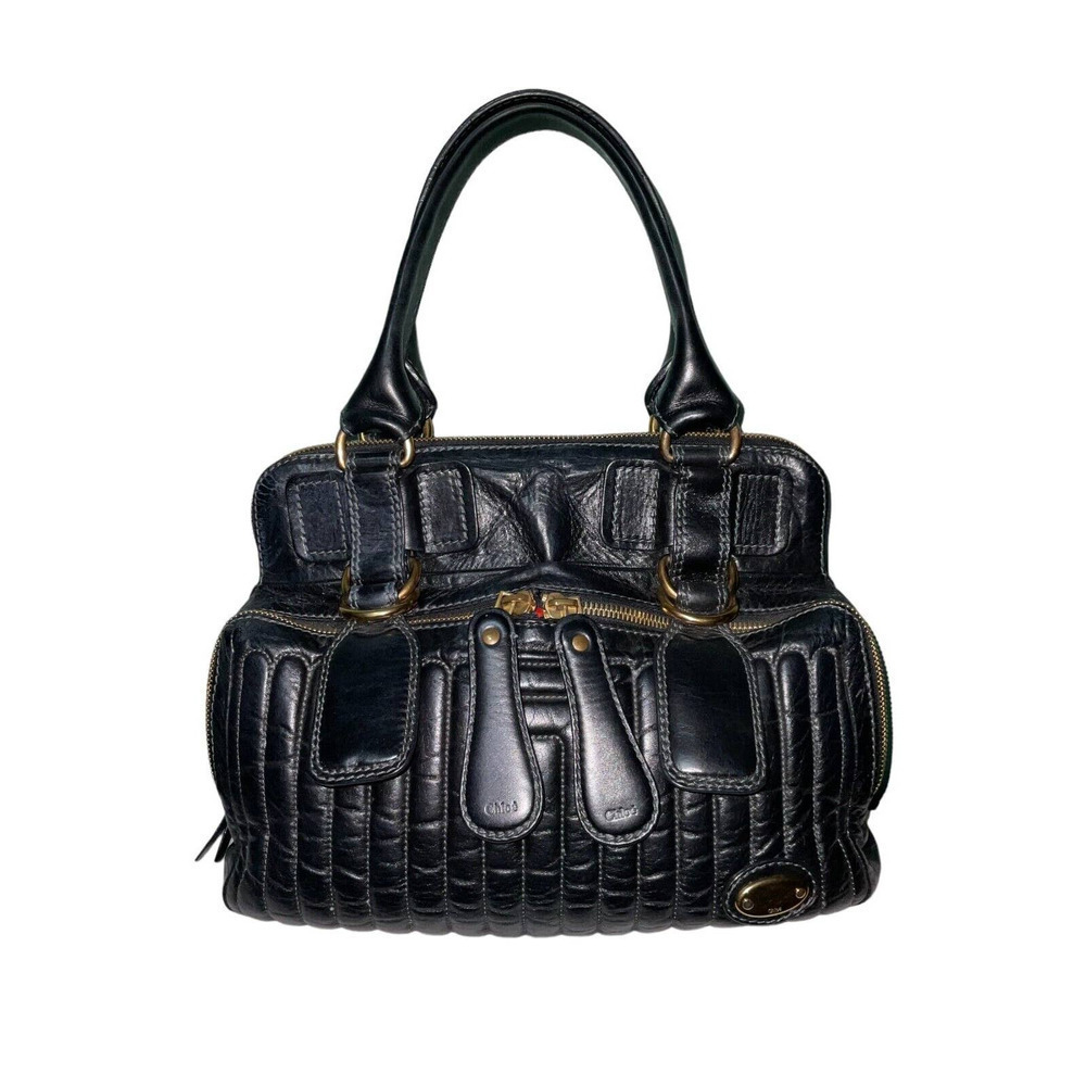 Chloé Quilted Leather Bay Handle Black Bag Reversible Two Front Style Handbag